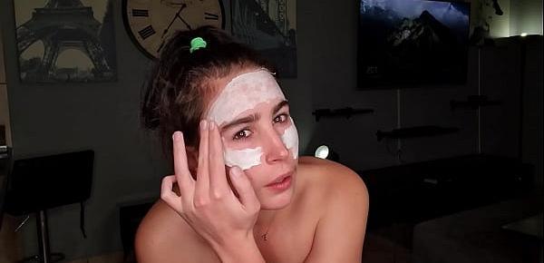  Getting a eye and face cum and piss treatment by cock while wearing a moisturizing skin face mask | spa day